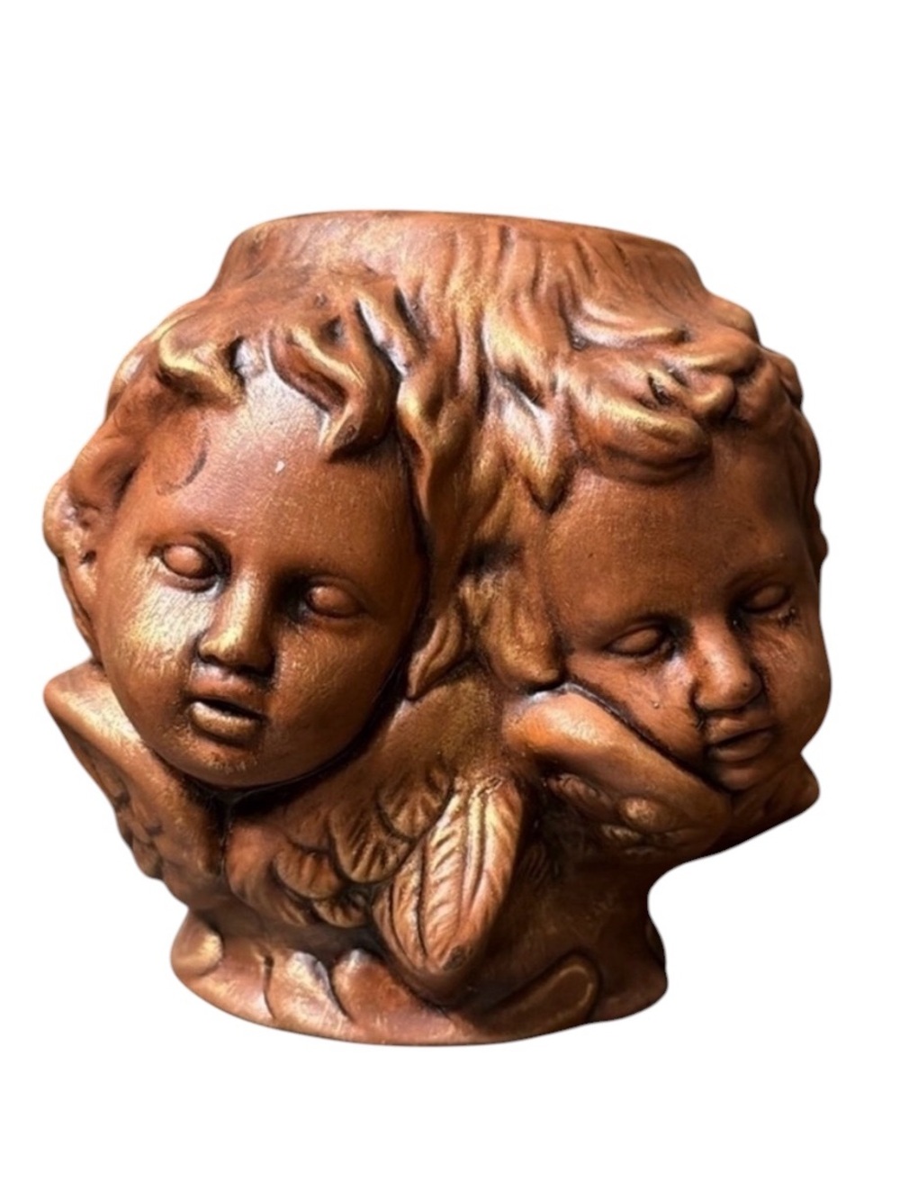 Vintage Cherub Face Pottery Planter Rustic French Country Garden Cherub Planter